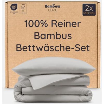 Bambaw Kühlende Bettwäsche Bambus 135x200 Set, 2-teilig Mit 1x Bambus Kopfkissenbezug 80x80 cm, Haarschonend, Anti Milben Bettbezug Set für Allergiker (Grau) Bambaw Kühlende Bettwäsche Bambus 135x200 Set, 2-teilig Mit 1x Bambus Kopfkissenbezug 80x80 cm, Haarschonend, Anti Milben Bettbezug Set für Allergiker (Grau)