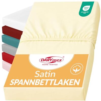 DARYmex Spannbettlaken, Baumwoll-Satin, 200x220 cm, bis 20 cm, Creme Satin Spannbetttuch, glatt und glänzend, 100% Baumwolle, Satinwebung, für Schlafzimmer, Gästezimmer, Hotel DARYmex Spannbettlaken, Baumwoll-Satin, 200x220 cm, bis 20 cm, Creme Satin Spannbetttuch, glatt und glänzend, 100% Baumwolle, Satinwebung, für Schlafzimmer, Gästezimmer, Hotel
