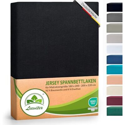 leevitex ® Luxus Elasthan Jersey Spannbettlaken 180x200 – 200x220 cm Multistretch 250 g/m² 92% Mako-Baumwolle und 8% Elasthan 40cm Steghöhe außergewöhnlich hochwertige Ausführung Schwarz leevitex ® Luxus Elasthan Jersey Spannbettlaken 180x200 – 200x220 cm Multistretch 250 g/m² 92% Mako-Baumwolle und 8% Elasthan 40cm Steghöhe außergewöhnlich hochwertige Ausführung Schwarz