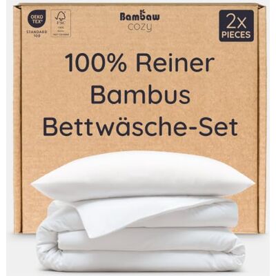 Bambaw Bambus Bettbezug Sommer 135x200 cm Set, 2-teilig Mit 1x Allergiker Kissenbezug 80 x 80 cm, Bettwäsche 135x200 2 Teilig, Für Hitzeempfindliche Schläfer (Weiß) Bambaw Bambus Bettbezug Sommer 135x200 cm Set, 2-teilig Mit 1x Allergiker Kissenbezug 80 x 80 cm, Bettwäsche 135x200 2 Teilig, Für Hitzeempfindliche Schläfer (Weiß)