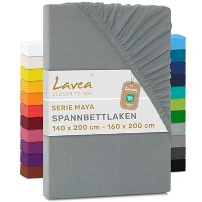 Lavea ® Spannbettlaken 140x200cm 160x200cm Mittelgrau Maya, 100% Jersey Baumwolle – Weiches Spannbetttuch mit Rundumgummi, atmungsaktives Bettlaken für Matratzen bis 20 cm Lavea ® Spannbettlaken 140x200cm 160x200cm Mittelgrau Maya, 100% Jersey Baumwolle – Weiches Spannbetttuch mit Rundumgummi, atmungsaktives Bettlaken für Matratzen bis 20 cm