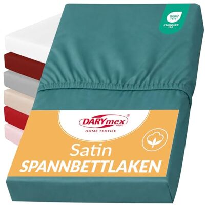 DARYmex Spannbettlaken, Baumwoll-Satin, 200x220 cm, bis 20 cm, Petrol Satin Spannbetttuch, glatt und glänzend, 100% Baumwolle, Satinwebung, für Schlafzimmer, Gästezimmer, Hotel DARYmex Spannbettlaken, Baumwoll-Satin, 200x220 cm, bis 20 cm, Petrol Satin Spannbetttuch, glatt und glänzend, 100% Baumwolle, Satinwebung, für Schlafzimmer, Gästezimmer, Hotel