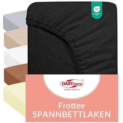 DARYmex Frottee Spannbettlaken 120x200, Baumwolle, bis 20 cm, Schwarz Elastisches Spannbetttuch mit Gummizug, 82% Baumwolle, 155 g/m², bügelfrei, Öko-Tex Standard 100, Schlaf- & Gästezimmer DARYmex Frottee Spannbettlaken 120x200, Baumwolle, bis 20 cm, Schwarz Elastisches Spannbetttuch mit Gummizug, 82% Baumwolle, 155 g/m², bügelfrei, Öko-Tex Standard 100, Schlaf- & Gästezimmer