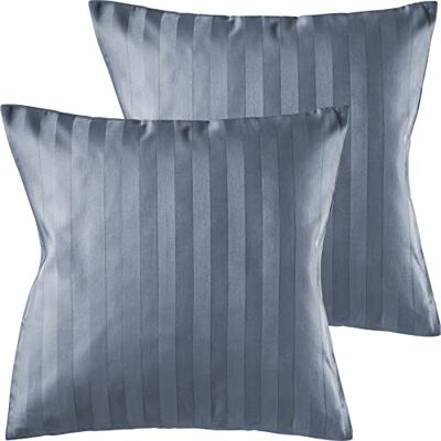 Pure 2er Set Mako Satin Damast Streifen Kissenbezug 40x40 dunkelblau Waschbar bis 60°C, Reißverschluss Atmungsaktiv & Anti-Pilling Pure 2er Set Mako Satin Damast Streifen Kissenbezug 40x40 dunkelblau Waschbar bis 60°C, Reißverschluss Atmungsaktiv & Anti-Pilling