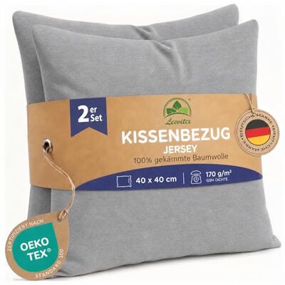 leevitex Kissenbezug 40x40cm (2er Set) Grau 100% Baumwolle Jersey Öko-Tex Zertifiziert · Kissenhülle 40x40 · Kopfkissenbezug 40x40 cm · verdeckter Reißverschluss · 170 g/m² leevitex Kissenbezug 40x40cm (2er Set) Grau 100% Baumwolle Jersey Öko-Tex Zertifiziert · Kissenhülle 40x40 · Kopfkissenbezug 40x40 cm · verdeckter Reißverschluss · 170 g/m²