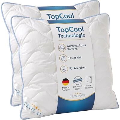 PROCAVE TopCool Kopfkissen Kochfest 60x60 cm (2er Set), Qualitäts-Stepp-Kissen, atmungsaktives Allergiker Kissen, Winter- und Sommer-Kissen 100% aus Deutschland PROCAVE TopCool Kopfkissen Kochfest 60x60 cm (2er Set), Qualitäts-Stepp-Kissen, atmungsaktives Allergiker Kissen, Winter- und Sommer-Kissen 100% aus Deutschland