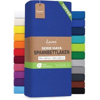 Lavea ® Topper Spannbettlaken 180x200 cm 200x200 cm Royalblau Maya 100% Jersey Baumwolle – Weiches Spannbetttuch Topper bis 10 cm, atmungsaktives Bettlaken, formstabil & pflegeleicht Lavea ® Topper Spannbettlaken 180x200 cm 200x200 cm Royalblau Maya 100% Jersey Baumwolle – Weiches Spannbetttuch Topper bis 10 cm, atmungsaktives Bettlaken, formstabil & pflegeleicht