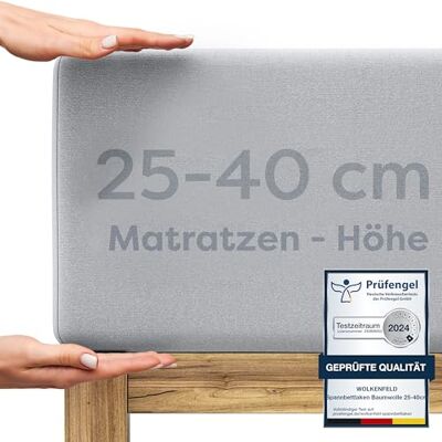 Wolkenfeld Spannbettlaken 180x200cm – 200x220cm – Premium Jersey Baumwolle mit 5% Lycra – Faltenfreies Bettlaken für hohe Matratzen bis 40 cm – Atmungsaktiv & Oeko-TEX Zertifiziert – Hellgrau Wolkenfeld Spannbettlaken 180x200cm – 200x220cm – Premium Jersey Baumwolle mit 5% Lycra – Faltenfreies Bettlaken für hohe Matratzen bis 40 cm – Atmungsaktiv & Oeko-TEX Zertifiziert – Hellgrau