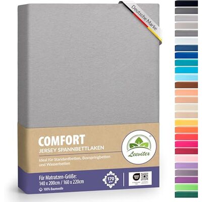 leevitex Premium Spannbettlaken 140 x 200-160 x 220 cm 100% Mako-Jersey-Baumwolle ÖKO-TEX 170g/m² 40 cm Steg Grau leevitex Premium Spannbettlaken 140 x 200-160 x 220 cm 100% Mako-Jersey-Baumwolle ÖKO-TEX 170g/m² 40 cm Steg Grau