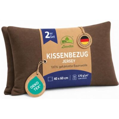 leevitex Kissenbezug 40x60cm 2er Set Schokobraun 100% Baumwolle Jersey Öko-Tex Zertifiziert · Nackenkissenbezug · Kopfkissenbezug & Kissenhülle · verdeckter Reißverschluss · 170 g/m² leevitex Kissenbezug 40x60cm 2er Set Schokobraun 100% Baumwolle Jersey Öko-Tex Zertifiziert · Nackenkissenbezug · Kopfkissenbezug & Kissenhülle · verdeckter Reißverschluss · 170 g/m²