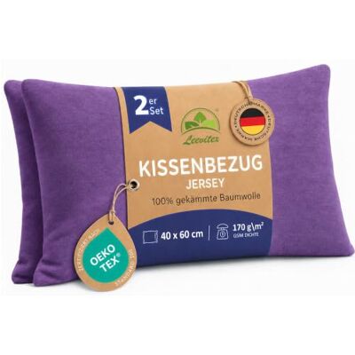 leevitex Kissenbezug 40x60cm 2er Set Lila 100% Baumwolle Jersey Öko-Tex Zertifiziert · Nackenkissenbezug · Kopfkissenbezug & Kissenhülle · verdeckter Reißverschluss · 170 g/m² leevitex Kissenbezug 40x60cm 2er Set Lila 100% Baumwolle Jersey Öko-Tex Zertifiziert · Nackenkissenbezug · Kopfkissenbezug & Kissenhülle · verdeckter Reißverschluss · 170 g/m²