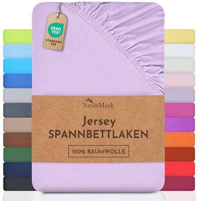 NatureMark Jersey Spannbettlaken, Spannbetttuch 100% Baumwolle in vielen Größen und Farben MARKENQUALITÄT ÖKOTEX Standard 100 200x220 cm +40 Steg Flieder/Lavendel NatureMark Jersey Spannbettlaken, Spannbetttuch 100% Baumwolle in vielen Größen und Farben MARKENQUALITÄT ÖKOTEX Standard 100 200x220 cm +40 Steg Flieder/Lavendel