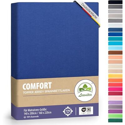 leevitex ® Premium Topper Spannbettlaken 140x200–160x220 cm 18 cm Steghöhe – für Topper & Boxspringbett 100% Mako-Jersey-Baumwolle ÖKO-TEX Zertifiziert 170 g/m² Royalblau/Königsblau leevitex ® Premium Topper Spannbettlaken 140x200–160x220 cm 18 cm Steghöhe – für Topper & Boxspringbett 100% Mako-Jersey-Baumwolle ÖKO-TEX Zertifiziert 170 g/m² Royalblau/Königsblau