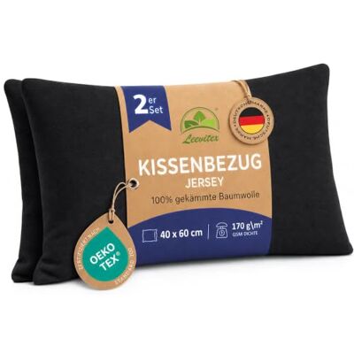 leevitex Kissenbezug 40x60cm 2er Set Schwarz 100% Baumwolle Jersey Öko-Tex Zertifiziert · Nackenkissenbezug · Kopfkissenbezug & Kissenhülle · verdeckter Reißverschluss · 170 g/m² leevitex Kissenbezug 40x60cm 2er Set Schwarz 100% Baumwolle Jersey Öko-Tex Zertifiziert · Nackenkissenbezug · Kopfkissenbezug & Kissenhülle · verdeckter Reißverschluss · 170 g/m²