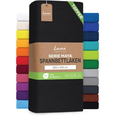 Lavea ® Topper Spannbettlaken 200x220 cm Schwarz Maya 100% Jersey Baumwolle – Weiches Spannbetttuch Topper bis 10 cm, atmungsaktives Bettlaken, formstabil & pflegeleicht Lavea ® Topper Spannbettlaken 200x220 cm Schwarz Maya 100% Jersey Baumwolle – Weiches Spannbetttuch Topper bis 10 cm, atmungsaktives Bettlaken, formstabil & pflegeleicht