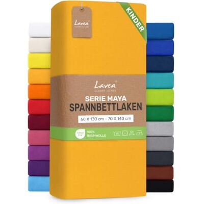 Lavea ® Spannbettlaken Kinder 60x130cm 70x140cm Goldgelb Maya, 100% Jersey Baumwolle – Weiches Spannbetttuch mit Rundumgummi, atmungsaktives Bettlaken für Matratzen bis 12 cm Lavea ® Spannbettlaken Kinder 60x130cm 70x140cm Goldgelb Maya, 100% Jersey Baumwolle – Weiches Spannbetttuch mit Rundumgummi, atmungsaktives Bettlaken für Matratzen bis 12 cm