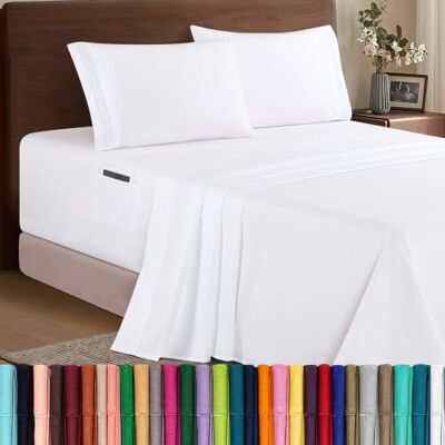 Elegant Comfort Luxuriöses 1500 Premium-Mikrofaser-Bettwäsche-Set, 4-teilig, weich, rundum elastisch, 45,7-61 cm tief, extra Tiefe Bettlaken, Queen-Size-Bett, Weiß Elegant Comfort Luxuriöses 1500 Premium-Mikrofaser-Bettwäsche-Set, 4-teilig, weich, rundum elastisch, 45,7-61 cm tief, extra Tiefe Bettlaken, Queen-Size-Bett, Weiß