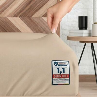 Wolkenfeld Spannbettlaken 90x200cm bis 100x200cm aus 100% Baumwolle, Oeko-TEX Zertifiziert – Weiches Jersey Spannbettlaken 100x200 für Matratze und Topper bis 20 cm – Beige Wolkenfeld Spannbettlaken 90x200cm bis 100x200cm aus 100% Baumwolle, Oeko-TEX Zertifiziert – Weiches Jersey Spannbettlaken 100x200 für Matratze und Topper bis 20 cm – Beige