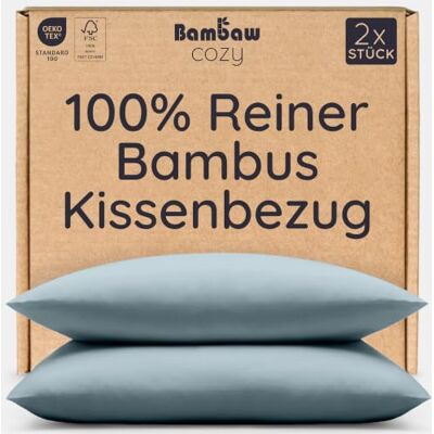 Bambaw Kopfkissenbezug Bambus 40x80 cm, 2-er Pack, Anti Allergie Bettwäsche, kühlender Kissenbezug Sommer, Bettwäsche Anti Schwitzen, haarschonender Kissenbezug Bambus 40 x 80 cm (Taubenblau) Bambaw Kopfkissenbezug Bambus 40x80 cm, 2-er Pack, Anti Allergie Bettwäsche, kühlender Kissenbezug Sommer, Bettwäsche Anti Schwitzen, haarschonender Kissenbezug Bambus 40 x 80 cm (Taubenblau)