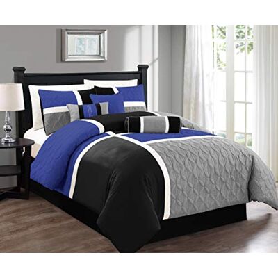 Chezmoi Collection Upland 7-teiliges gestepptes Patchwork-Bettwäsche-Set, blau/schwarz/grau, Queensize-Bett Chezmoi Collection Upland 7-teiliges gestepptes Patchwork-Bettwäsche-Set, blau/schwarz/grau, Queensize-Bett