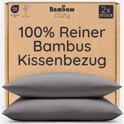 Bambaw Kopfkissenbezug Bambus 80x80 cm, 2-er Pack, haarschonende Sommer Bettwäsche kühlend, hypoallergene und antibakterielle Bettwäsche, Kissenbezug 80 x 80 Bambus (Dunkelgrau) Bambaw Kopfkissenbezug Bambus 80x80 cm, 2-er Pack, haarschonende Sommer Bettwäsche kühlend, hypoallergene und antibakterielle Bettwäsche, Kissenbezug 80 x 80 Bambus (Dunkelgrau)