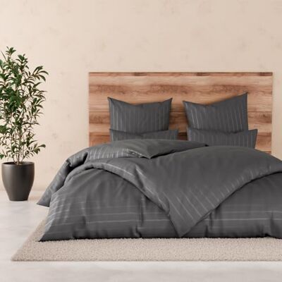 Pure Satin Bettwäsche 135x200 80x80 gestreift anthrazit 100% Baumwolle & Oeko-TEX Zertifiziert Elegante und angenehm Pure Satin Bettwäsche 135x200 80x80 gestreift anthrazit 100% Baumwolle & Oeko-TEX Zertifiziert Elegante und angenehm