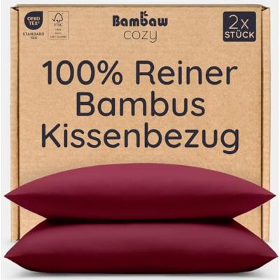 Bambaw Kopfkissenbezug Bambus 75x50 cm, 2-er Pack, haarschonende, weiche und kühlende Kopfkissenbezüge für Allergiker, Anti Akne und antibakterielle Kissenbezüge (Burgunderrot) Bambaw Kopfkissenbezug Bambus 75x50 cm, 2-er Pack, haarschonende, weiche und kühlende Kopfkissenbezüge für Allergiker, Anti Akne und antibakterielle Kissenbezüge (Burgunderrot)