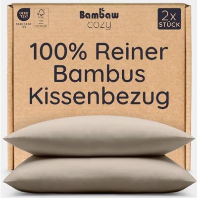 Bambaw Bambus Kissenbezug 50x75 cm, 2-er Pack, für Allergiker Bettwäsche, Kissenbezug kühlend, thermoregulierende Bettwäsche Anti Schwitzen, nachhaltiger Bambus Kopfkissenbezug (Taupe) Bambaw Bambus Kissenbezug 50x75 cm, 2-er Pack, für Allergiker Bettwäsche, Kissenbezug kühlend, thermoregulierende Bettwäsche Anti Schwitzen, nachhaltiger Bambus Kopfkissenbezug (Taupe)