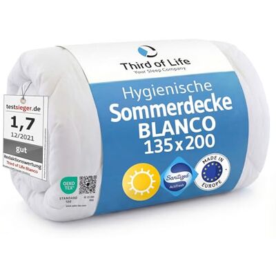 Third of Life Sommerdecke 135x200 BLANCO, Luftig leichte Bettdecke mit Hygieneausrüstung Atmungsaktive Schlaf-Decke 135 x 200 cm mit Feuchtigkeitsmanagement, Allergiker geeignet, Ideal für warme Nächte & im Sommer Third of Life Sommerdecke 135x200 BLANCO, Luftig leichte Bettdecke mit Hygieneausrüstung Atmungsaktive Schlaf-Decke 135 x 200 cm mit Feuchtigkeitsmanagement, Allergiker geeignet, Ideal für warme Nächte & im Sommer