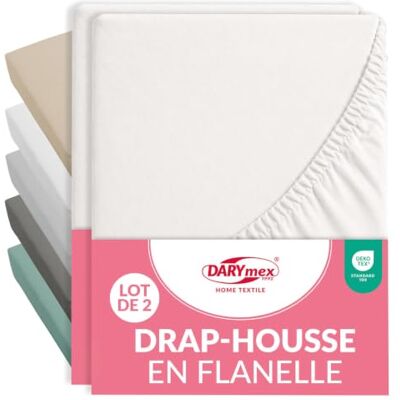 DARYmex 2X Biber Spannbettlaken 140x200 cm, Flanell, 100% Baumwolle, Ecru Flanell Spannbetttuch, warm und weich, Matratzenhöhe bis 20 cm, OEKO-TEX, für erholsamen Schlaf, 2er Set DARYmex 2X Biber Spannbettlaken 140x200 cm, Flanell, 100% Baumwolle, Ecru Flanell Spannbetttuch, warm und weich, Matratzenhöhe bis 20 cm, OEKO-TEX, für erholsamen Schlaf, 2er Set