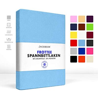 JACOBSON Premium FROTTEE Spannbettlaken Spannbetttuch Bettlaken Baumwolle ca. 200g/m² (120x200cm 130x200cm, Hellblau) JACOBSON Premium FROTTEE Spannbettlaken Spannbetttuch Bettlaken Baumwolle ca. 200g/m² (120x200cm 130x200cm, Hellblau)