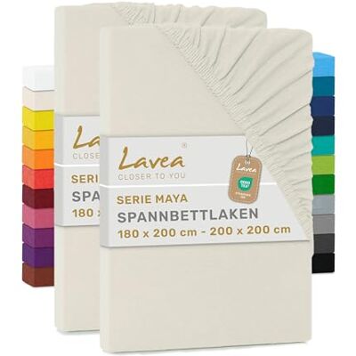 Lavea ® 2er Pack Jersey Spannbettlaken 180/200x200cm – Creme Naturweiß 100% Baumwolle – Weiches Bettlaken für Matratzen bis 20 cm Höhe – Formstabil und Langlebig Lavea ® 2er Pack Jersey Spannbettlaken 180/200x200cm – Creme Naturweiß 100% Baumwolle – Weiches Bettlaken für Matratzen bis 20 cm Höhe – Formstabil und Langlebig