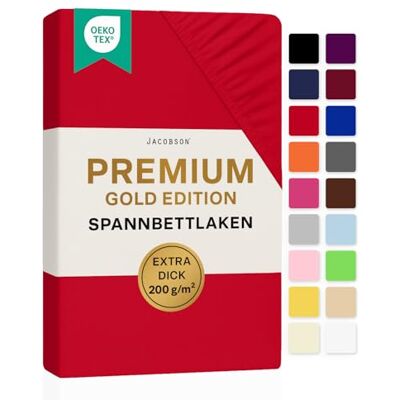 JACOBSON Premium Split-Topper Spannbettlaken 200 g/m² Jersey (Split-Topper 180x200-200x200 cm, Rot) JACOBSON Premium Split-Topper Spannbettlaken 200 g/m² Jersey (Split-Topper 180x200-200x200 cm, Rot)