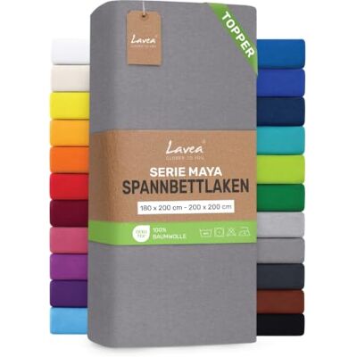 Lavea ® Topper Spannbettlaken 180x200 cm 200x200 cm Mittelgrau Maya 100% Jersey Baumwolle – Weiches Spannbetttuch Topper bis 10 cm, atmungsaktives Bettlaken, formstabil & pflegeleicht Lavea ® Topper Spannbettlaken 180x200 cm 200x200 cm Mittelgrau Maya 100% Jersey Baumwolle – Weiches Spannbetttuch Topper bis 10 cm, atmungsaktives Bettlaken, formstabil & pflegeleicht