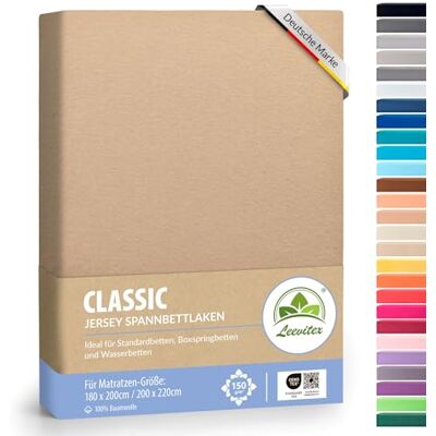 leevitex ® Jersey Spannbettlaken, Spannbetttuch 100% Baumwolle ca. 150 g/m² MARKENQUALITÄT ÖKOTEX Standard 100 (Sand/Beige, Premium 200x220 Wasserbetten, Boxspringbetten) leevitex ® Jersey Spannbettlaken, Spannbetttuch 100% Baumwolle ca. 150 g/m² MARKENQUALITÄT ÖKOTEX Standard 100 (Sand/Beige, Premium 200x220 Wasserbetten, Boxspringbetten)