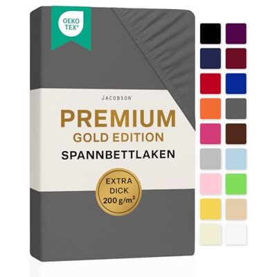JACOBSON Premium Split-Topper Spannbettlaken 200 g/m² Jersey (Split-Topper 180x200-200x200 cm, Anthrazit) JACOBSON Premium Split-Topper Spannbettlaken 200 g/m² Jersey (Split-Topper 180x200-200x200 cm, Anthrazit)