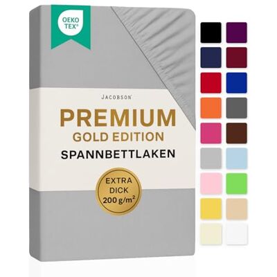 JACOBSON Premium Split-Topper Spannbettlaken 200 g/m² Jersey (Split-Topper 180x200-200x200 cm, Grau) JACOBSON Premium Split-Topper Spannbettlaken 200 g/m² Jersey (Split-Topper 180x200-200x200 cm, Grau)