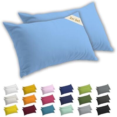 Lavea ® 2er Set Kissenbezug 50x70 Himmelblau 100% Baumwolle Jersey – Weiche Kissenhülle & Kopfkissenbezüge, OEKO-TEX® Standard Lavea ® 2er Set Kissenbezug 50x70 Himmelblau 100% Baumwolle Jersey – Weiche Kissenhülle & Kopfkissenbezüge, OEKO-TEX® Standard