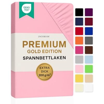 JACOBSON Premium Topper Spannbettlaken 200 g/m² Jersey Baumwolle mit Elasthan (Topper 120x200-130x200 cm, Rosa) JACOBSON Premium Topper Spannbettlaken 200 g/m² Jersey Baumwolle mit Elasthan (Topper 120x200-130x200 cm, Rosa)