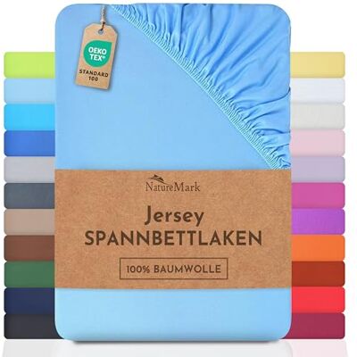 NatureMark Jersey Spannbettlaken, Spannbetttuch 100% Baumwolle in vielen Größen und Farben MARKENQUALITÄT ÖKOTEX Standard 100 200x220 cm +40 Steg hell blau NatureMark Jersey Spannbettlaken, Spannbetttuch 100% Baumwolle in vielen Größen und Farben MARKENQUALITÄT ÖKOTEX Standard 100 200x220 cm +40 Steg hell blau
