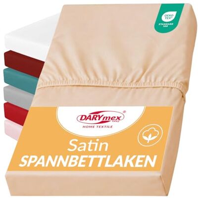 DARYmex Spannbettlaken, Baumwoll-Satin, 140x200 cm, bis 20 cm, Hellbeige Satin Spannbetttuch, glatt und glänzend, 100% Baumwolle, Satinwebung, für Schlafzimmer, Gästezimmer, Hotel DARYmex Spannbettlaken, Baumwoll-Satin, 140x200 cm, bis 20 cm, Hellbeige Satin Spannbetttuch, glatt und glänzend, 100% Baumwolle, Satinwebung, für Schlafzimmer, Gästezimmer, Hotel