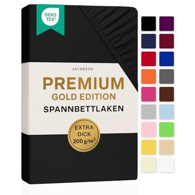 JACOBSON Premium Topper Spannbettlaken 200 g/m² Jersey Baumwolle mit Elasthan (Topper 120x200-130x200 cm, Schwarz) JACOBSON Premium Topper Spannbettlaken 200 g/m² Jersey Baumwolle mit Elasthan (Topper 120x200-130x200 cm, Schwarz)