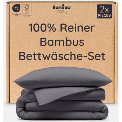 Bambaw Bambus Bettwäsche Set, 2-teilig, Bettwäsche Sommer 135x200 cm Mit 1x Kühlenden Kopfkissenbezug 80 x 80 cm, Temperaturregulierend und Feuchtigkeitsableitend, für Warmschläfer (Anthrazit) Bambaw Bambus Bettwäsche Set, 2-teilig, Bettwäsche Sommer 135x200 cm Mit 1x Kühlenden Kopfkissenbezug 80 x 80 cm, Temperaturregulierend und Feuchtigkeitsableitend, für Warmschläfer (Anthrazit)