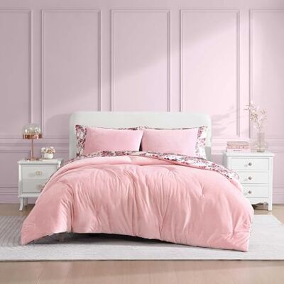 Betsey Johnson Full/Queen Duvet Cover Set, Velvet Bedding with Matching Shams, Floral Home Decor, Oeko-Tex Certified (Velvet Solid Pink, Full/Queen) Betsey Johnson Full/Queen Duvet Cover Set, Velvet Bedding with Matching Shams, Floral Home Decor, Oeko-Tex Certified (Velvet Solid Pink, Full/Queen)