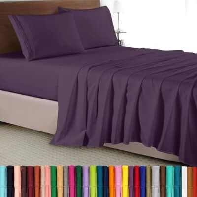 Elegant Comfort 4-Piece Bed Sheet Set-Luxury Bedding 1500 Thread Ägyptische Qualität, knitterfrei, kühl und atmungsaktiv, leicht elastisch, Mikrofaser, Pflaumenviolett, King Elegant Comfort 4-Piece Bed Sheet Set-Luxury Bedding 1500 Thread Ägyptische Qualität, knitterfrei, kühl und atmungsaktiv, leicht elastisch, Mikrofaser, Pflaumenviolett, King