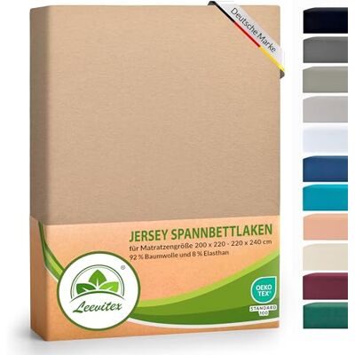 leevitex ® Luxus Elasthan Jersey Spannbettlaken 200x220 – 220x240 cm Multistretch 250 g/m² 92% Mako-Baumwolle und 8% Elasthan 40cm Steghöhe außergewöhnlich hochwertige Ausführung Sand leevitex ® Luxus Elasthan Jersey Spannbettlaken 200x220 – 220x240 cm Multistretch 250 g/m² 92% Mako-Baumwolle und 8% Elasthan 40cm Steghöhe außergewöhnlich hochwertige Ausführung Sand