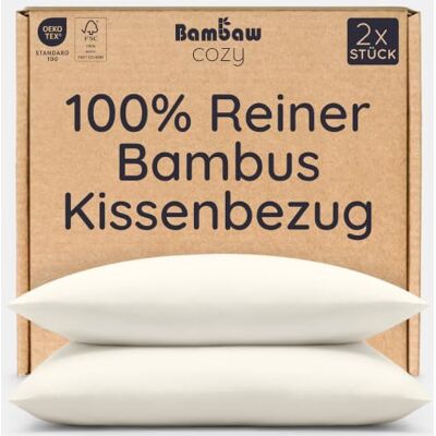 Bambaw Bambus Kopfkissenbezug 50x70 cm, 2-er Pack, 100% Bambusfasern, Bettwäsche Sommer kühlend, Anti Milben Bettwäsche, Kissenbezug antibakteriell, weicher und kühlender Kopfkissenbezug (Elfenbein) Bambaw Bambus Kopfkissenbezug 50x70 cm, 2-er Pack, 100% Bambusfasern, Bettwäsche Sommer kühlend, Anti Milben Bettwäsche, Kissenbezug antibakteriell, weicher und kühlender Kopfkissenbezug (Elfenbein)