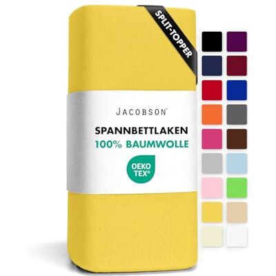 JACOBSON Jersey Spannbettlaken Baumwolle Bettlaken (Split-Topper 180x200-200x200 cm, Gelb) JACOBSON Jersey Spannbettlaken Baumwolle Bettlaken (Split-Topper 180x200-200x200 cm, Gelb)