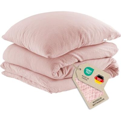 Pure Musselin Kinderbettwäsche 100x135+40x60 cm Rosa Traumhaft weiche, kuschelige Bettwäsche-Sets aus Musselin 40° Waschbar Pure Musselin Kinderbettwäsche 100x135+40x60 cm Rosa Traumhaft weiche, kuschelige Bettwäsche-Sets aus Musselin 40° Waschbar