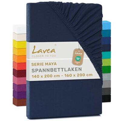 Lavea ® Spannbettlaken 140x200cm 160x200cm Galaxyblau Maya, 100% Jersey Baumwolle – Weiches Spannbetttuch mit Rundumgummi, atmungsaktives Bettlaken für Matratzen bis 20 cm Lavea ® Spannbettlaken 140x200cm 160x200cm Galaxyblau Maya, 100% Jersey Baumwolle – Weiches Spannbetttuch mit Rundumgummi, atmungsaktives Bettlaken für Matratzen bis 20 cm